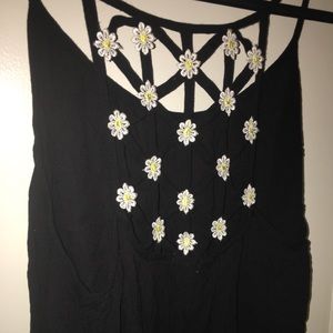 Black Tank with Daisy Detail on Back